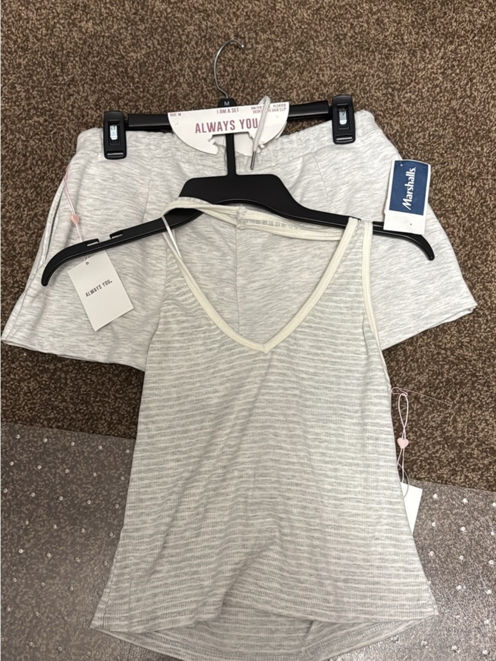 Always Light Gray Striped V-Neck Tank Top and skirt